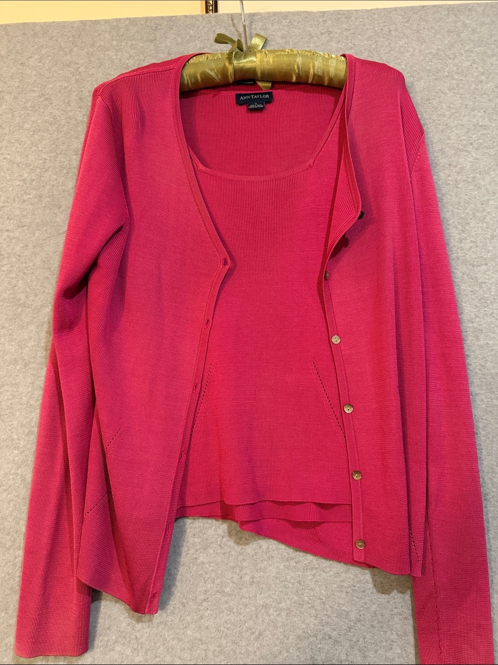 Ann Taylor Hot Pink Knit Cardigan and Shell Set